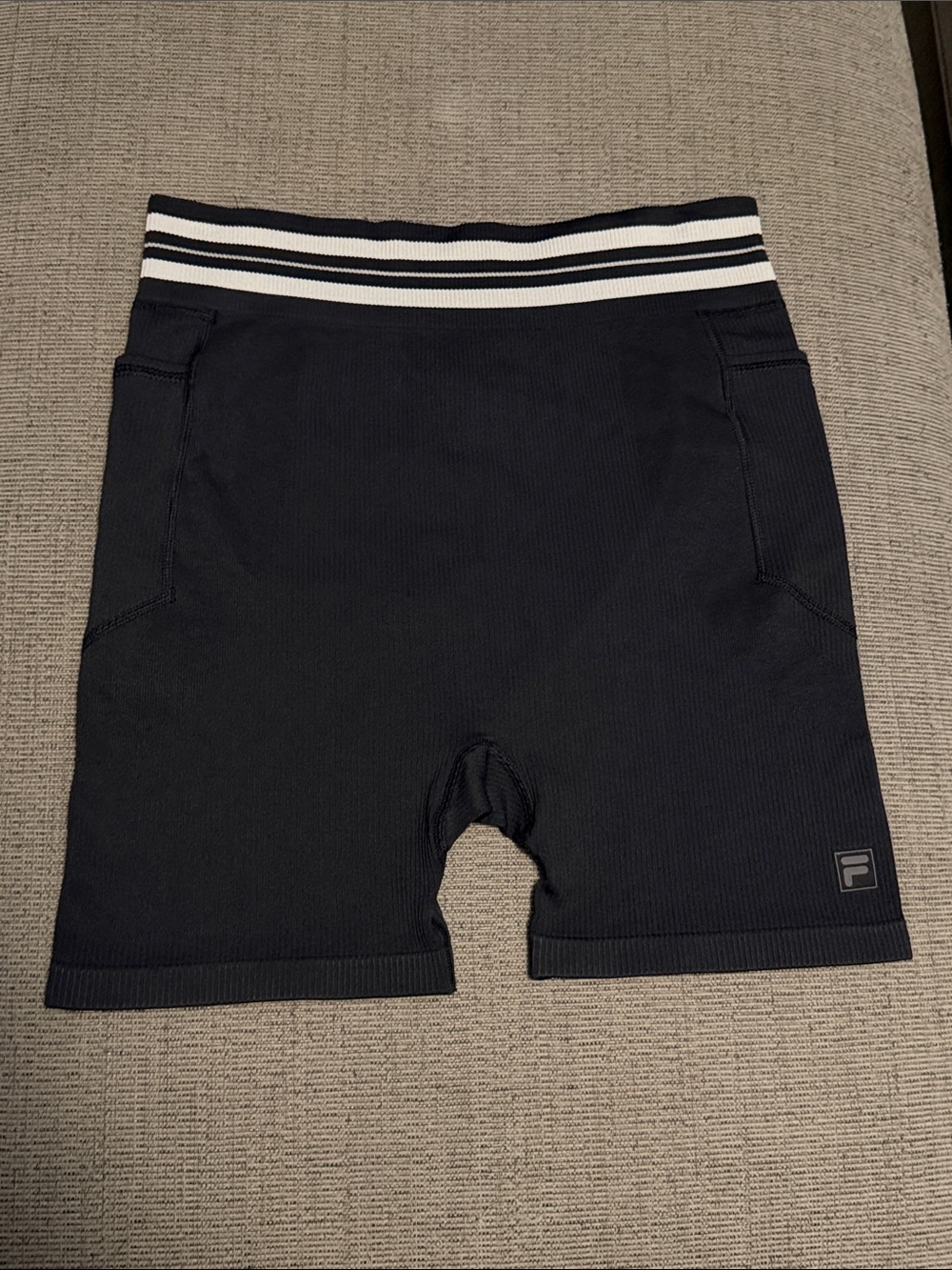 FILA Black Athletic Ribbed Shorts with White-Striped Waistband